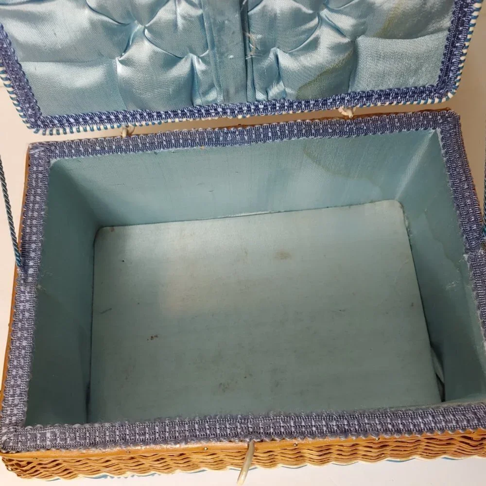 Vintage Sewing‎ Basket Whicker Rattan Box Mid-Century MCM Czech